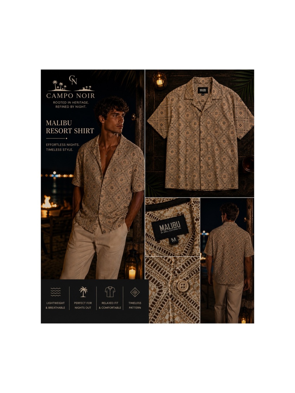 Malibu Resort Shirt - Beige Patterned Men's Shirt